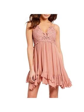 NWT Free People Adella Lace Slip Dress Mauve Pink Large